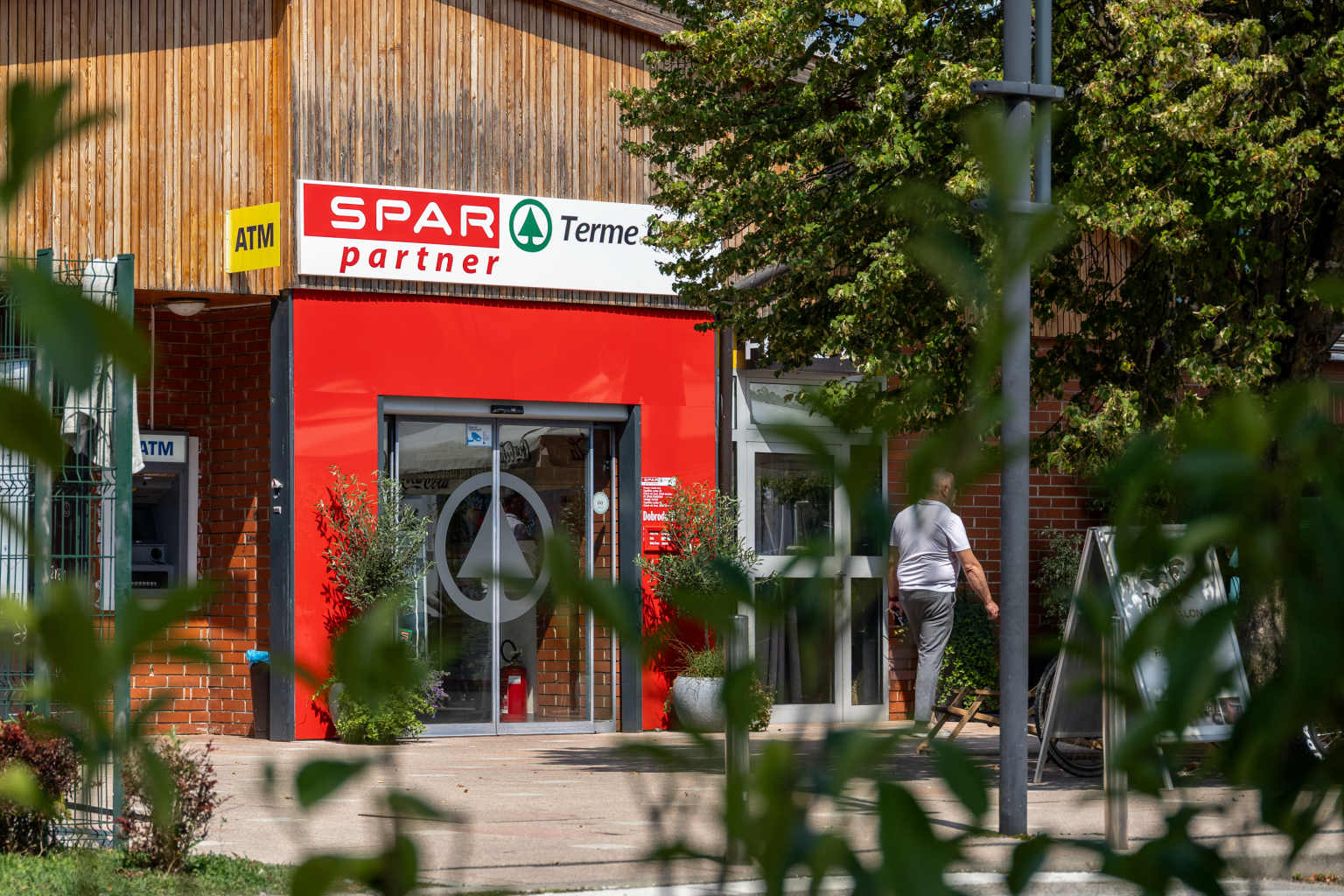 Entrance to on site SPAR supermarket at Terme Čatež campsite in Slovenia