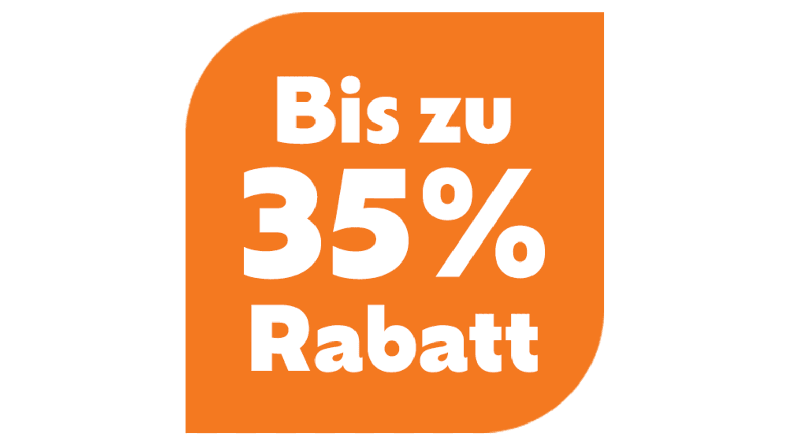 Orange Grafik mit weißer Aufschrift "Bis zu 35% Rabatt"