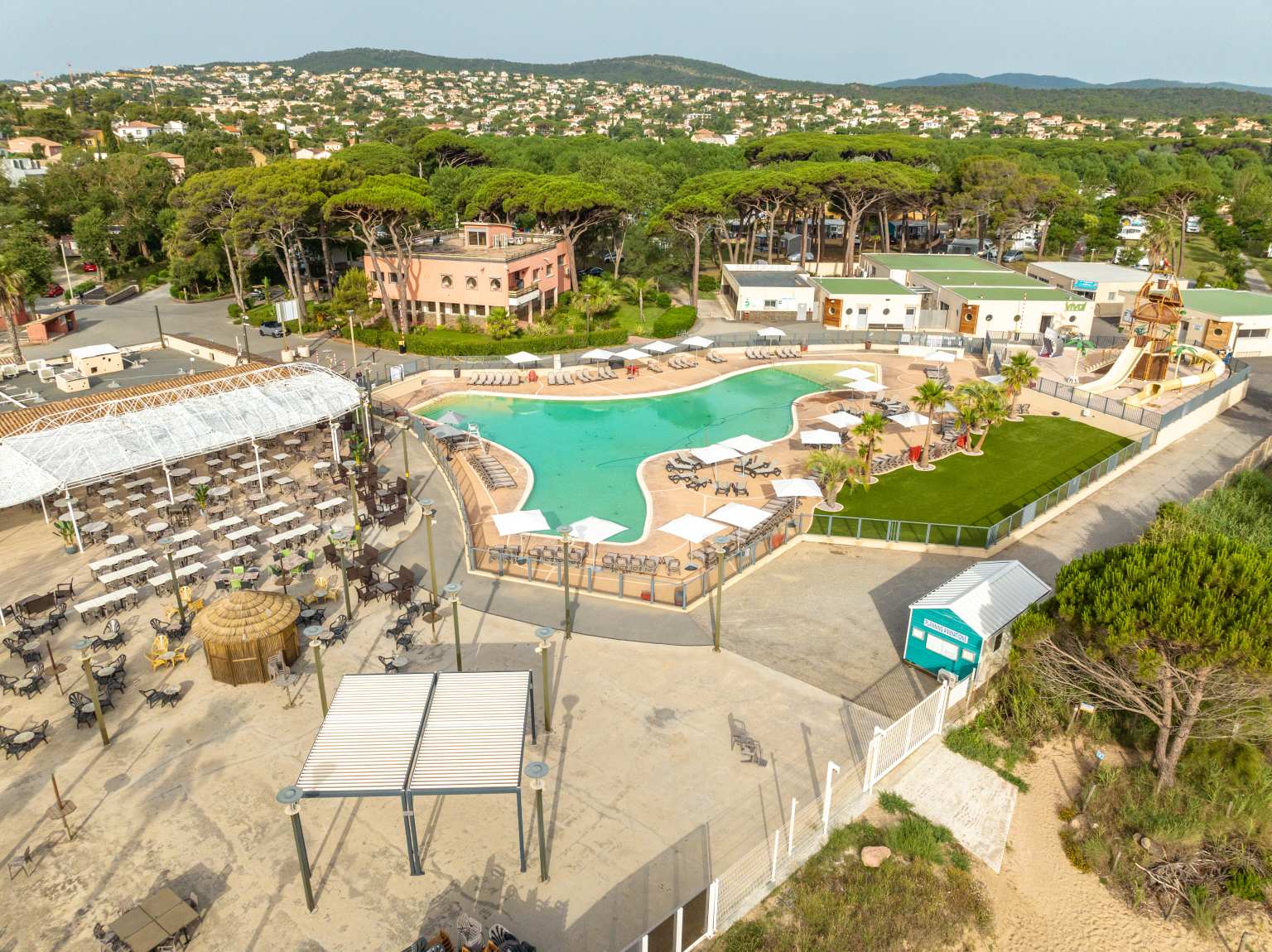Saint-Aygulf Plage, pool, aerial view