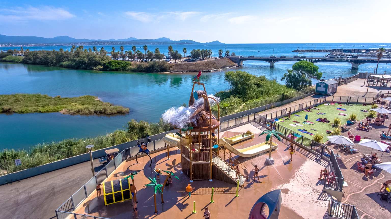 Saint-Aygulf Plage, splash pad, waterslides, aerial view