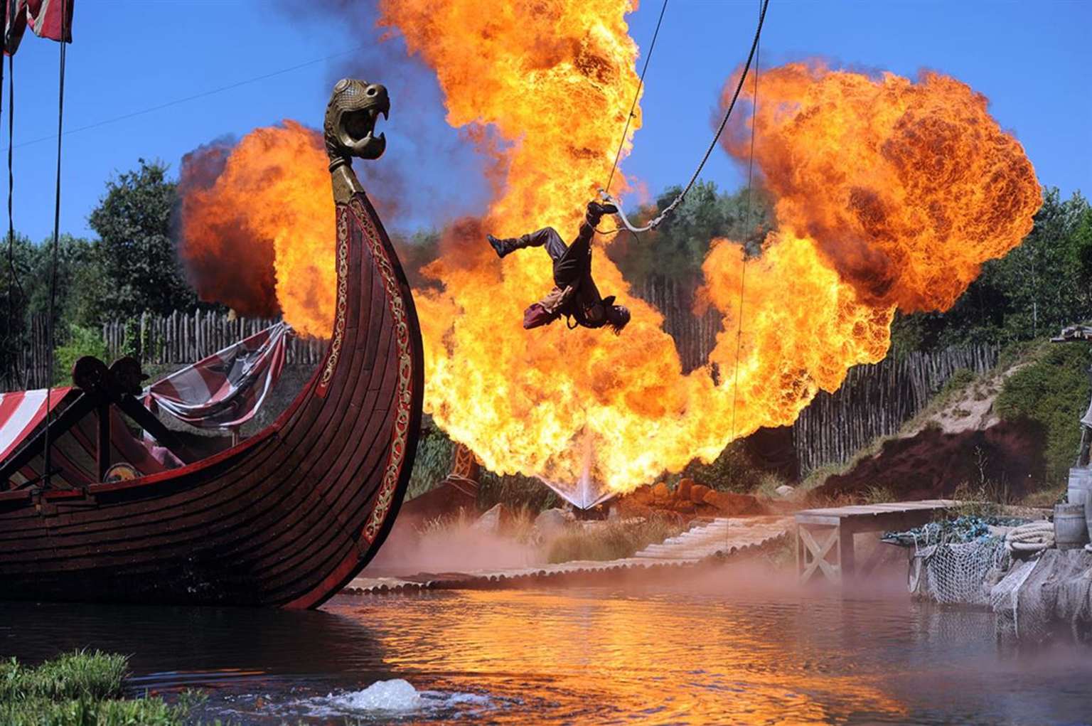 Puy du Fou viking ship with fire near Camping Les Places Dorées in the Vendée