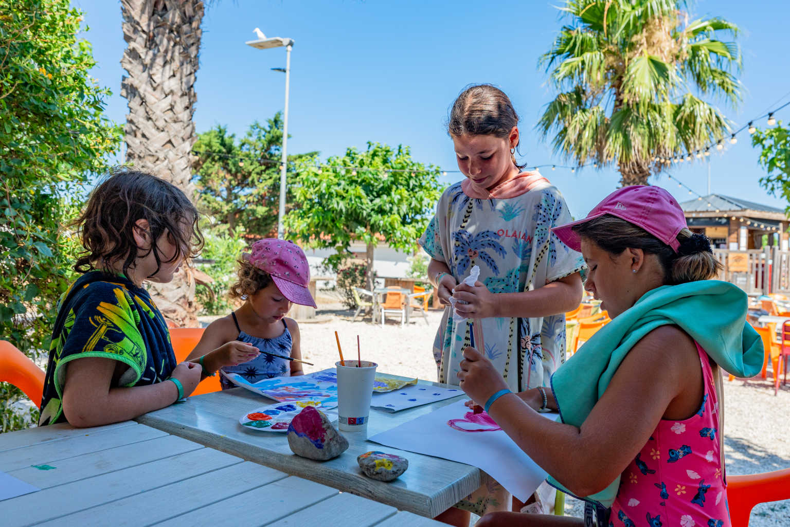 Painting activity session at the kids club at Novela Port La Nouvelle campsite, Languedoc