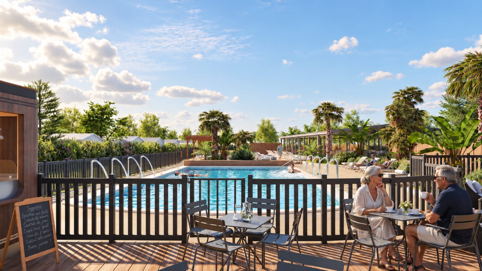 Renderings of new pool complex at at la Grande Metairie campsite near Carnac in Brittany