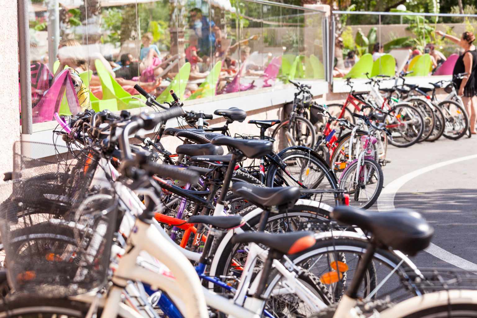Bikes lined up for hire at Plage et le Bord de Mer campsite, Languedoc