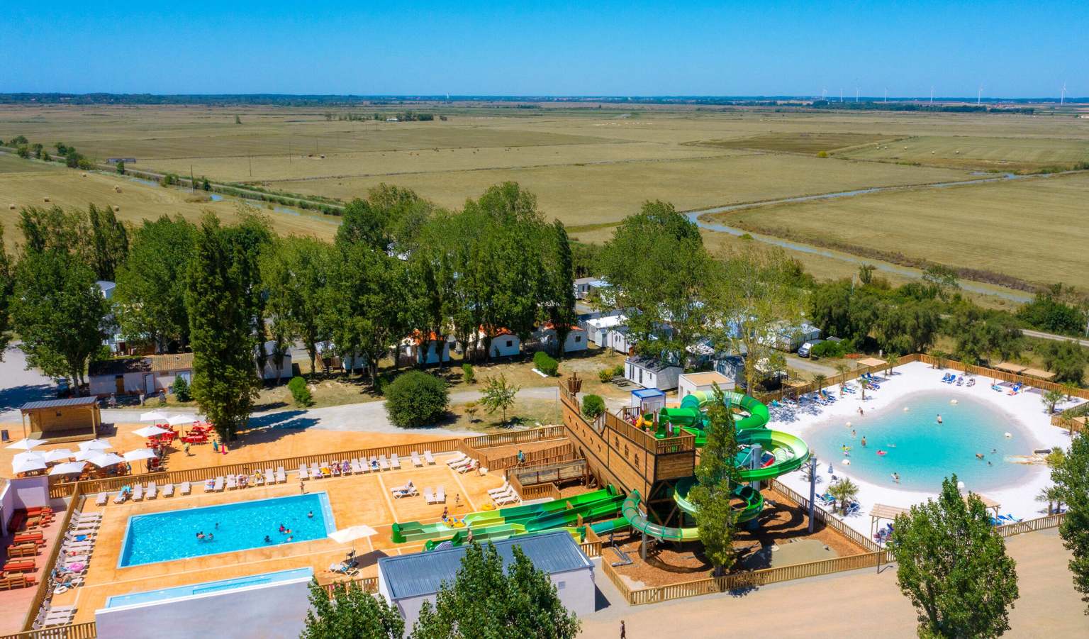 Aunis Club Vendée, aerial view, pool complex, swimming pools, waterslides