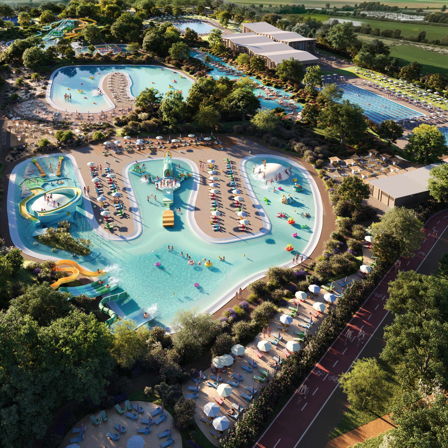 Aerial view of main pool with slides at hu Eraclea Mare