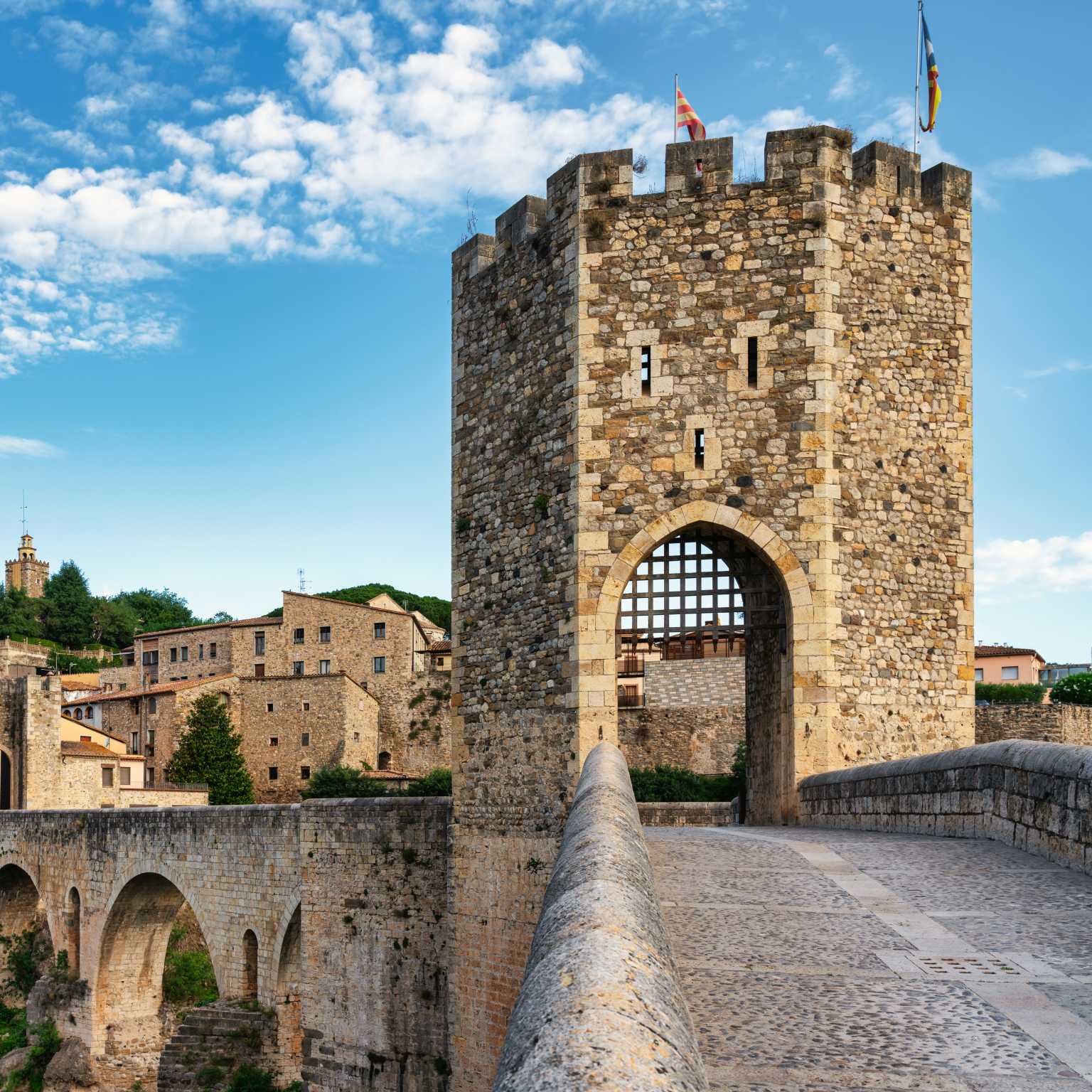 medieval bridge in the village of Besalu in Girona, Costa Brava