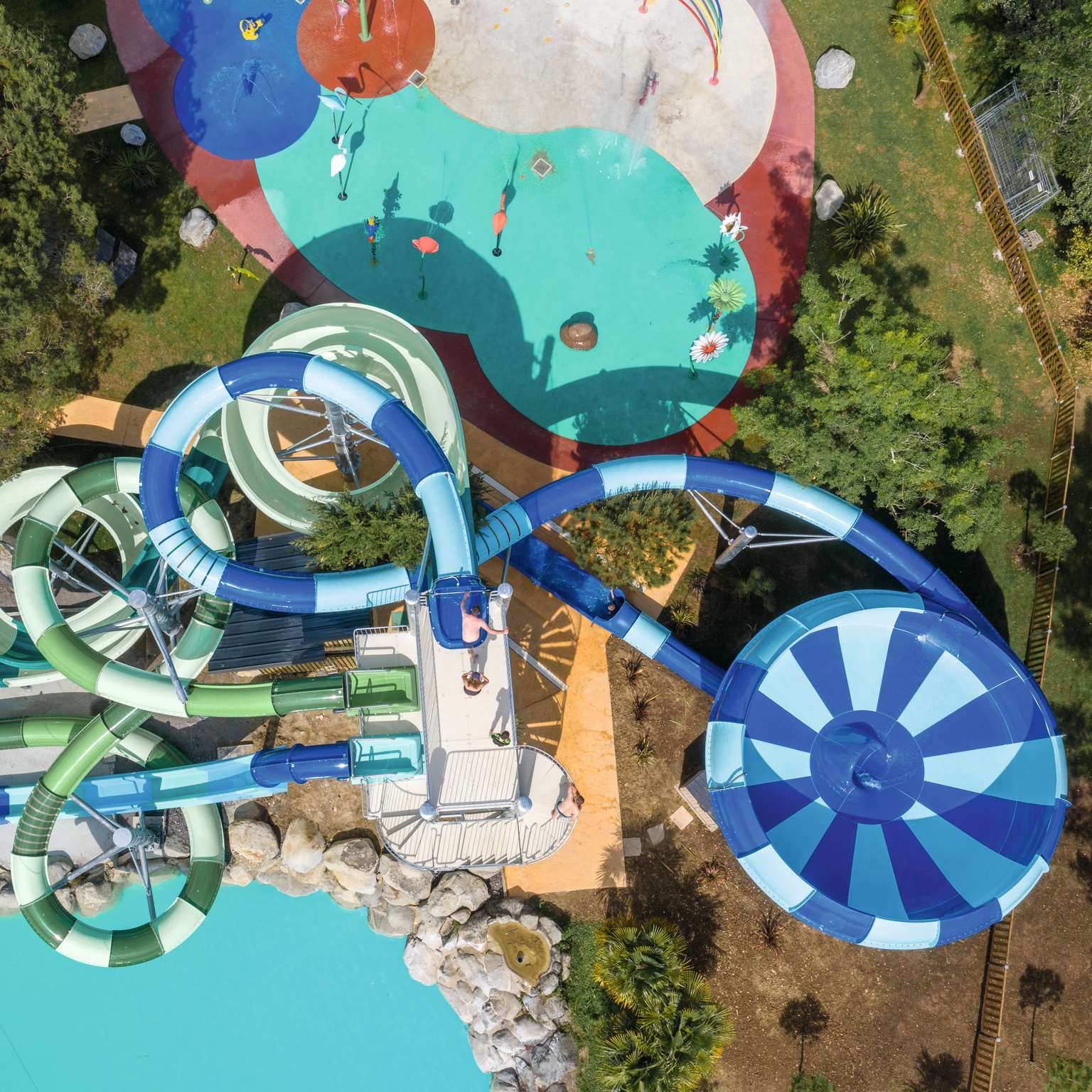 Waterslides at an outdoor pool, Le Ruisseau, Biarritz, Landes, France