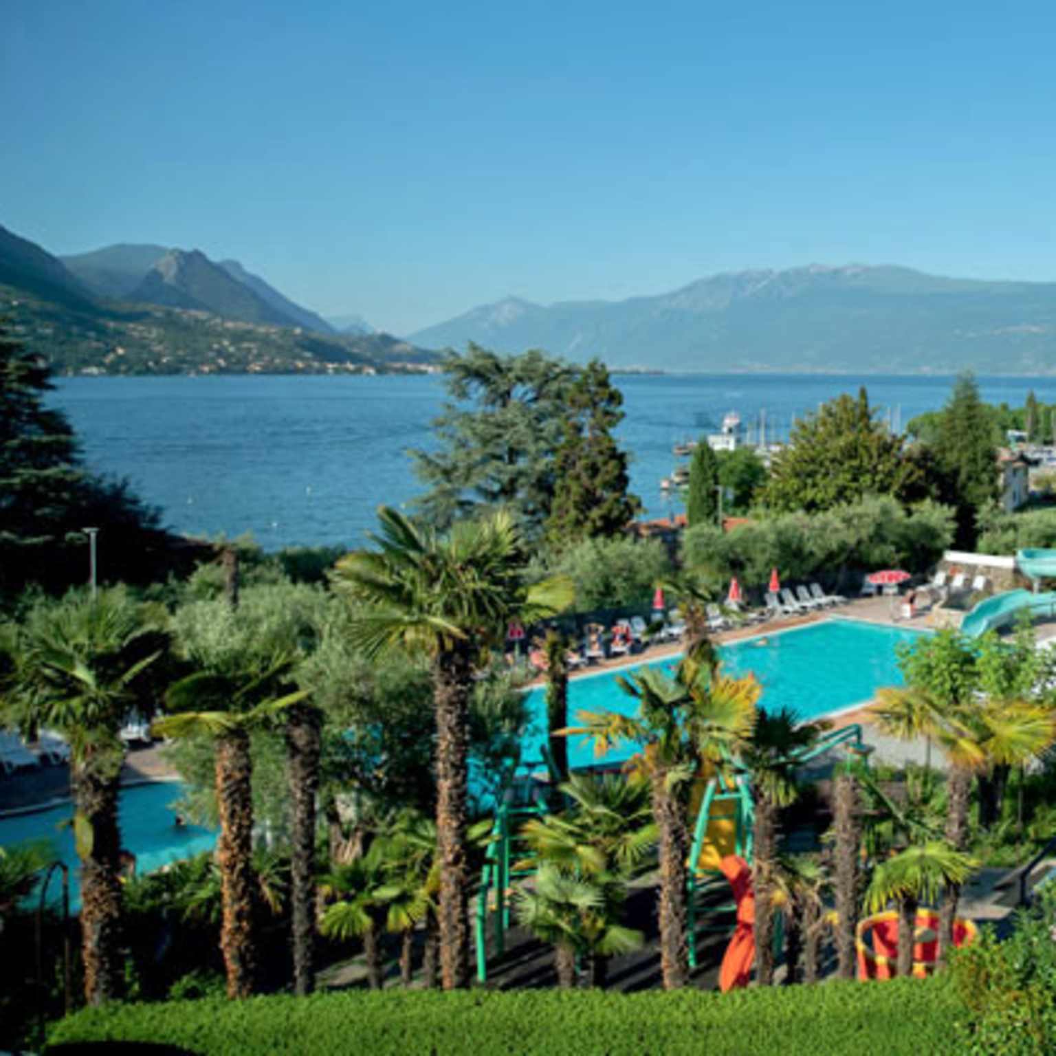 Eden campsite pool overview, lake view