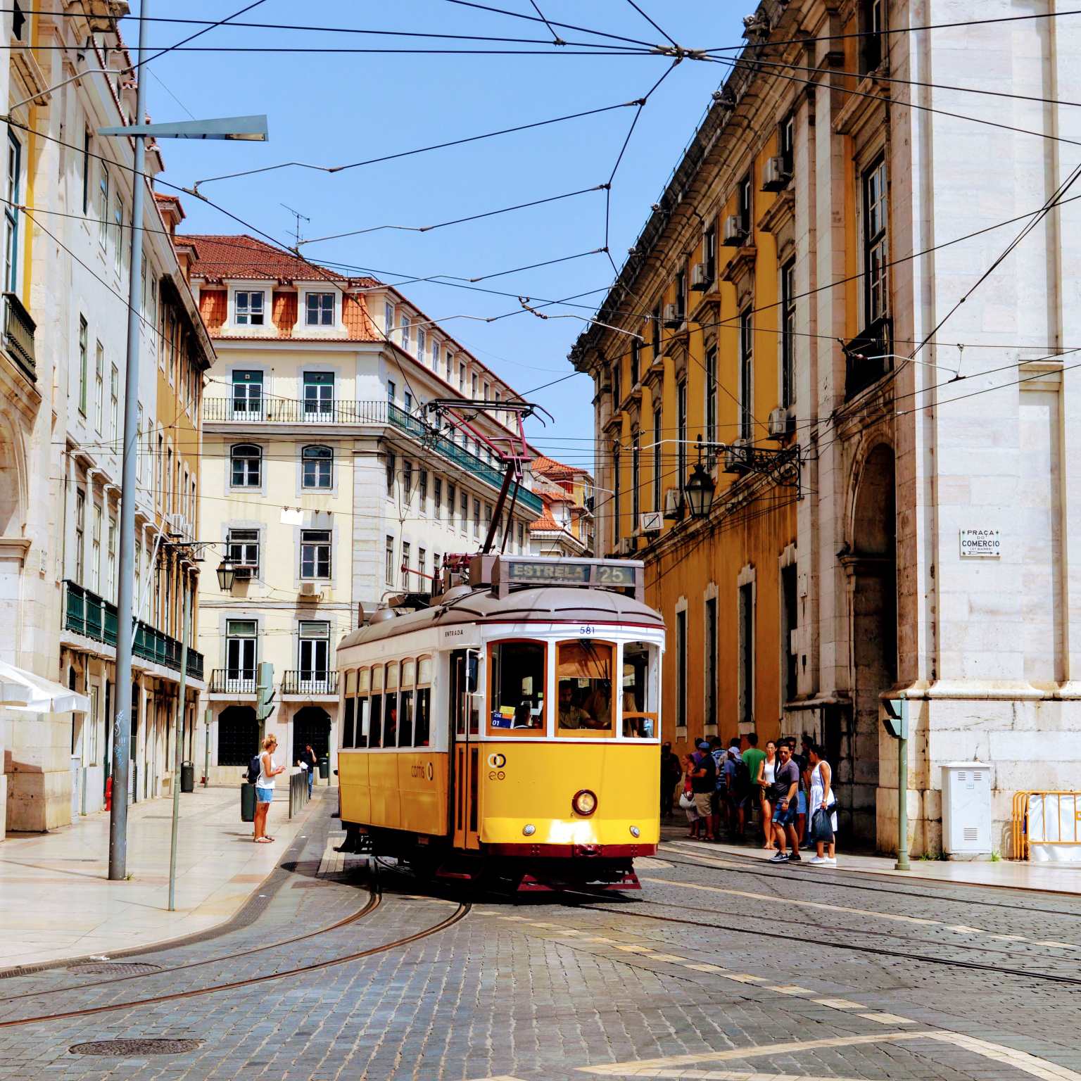 yellow tram in Lisbon, Portugal
