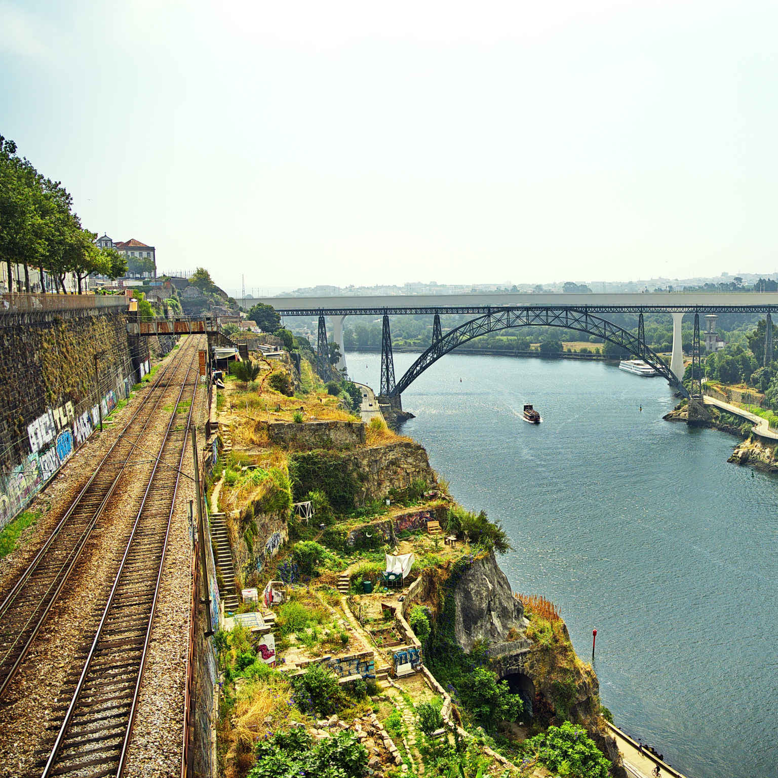Aerial shot of bridge in Porto, Portugal