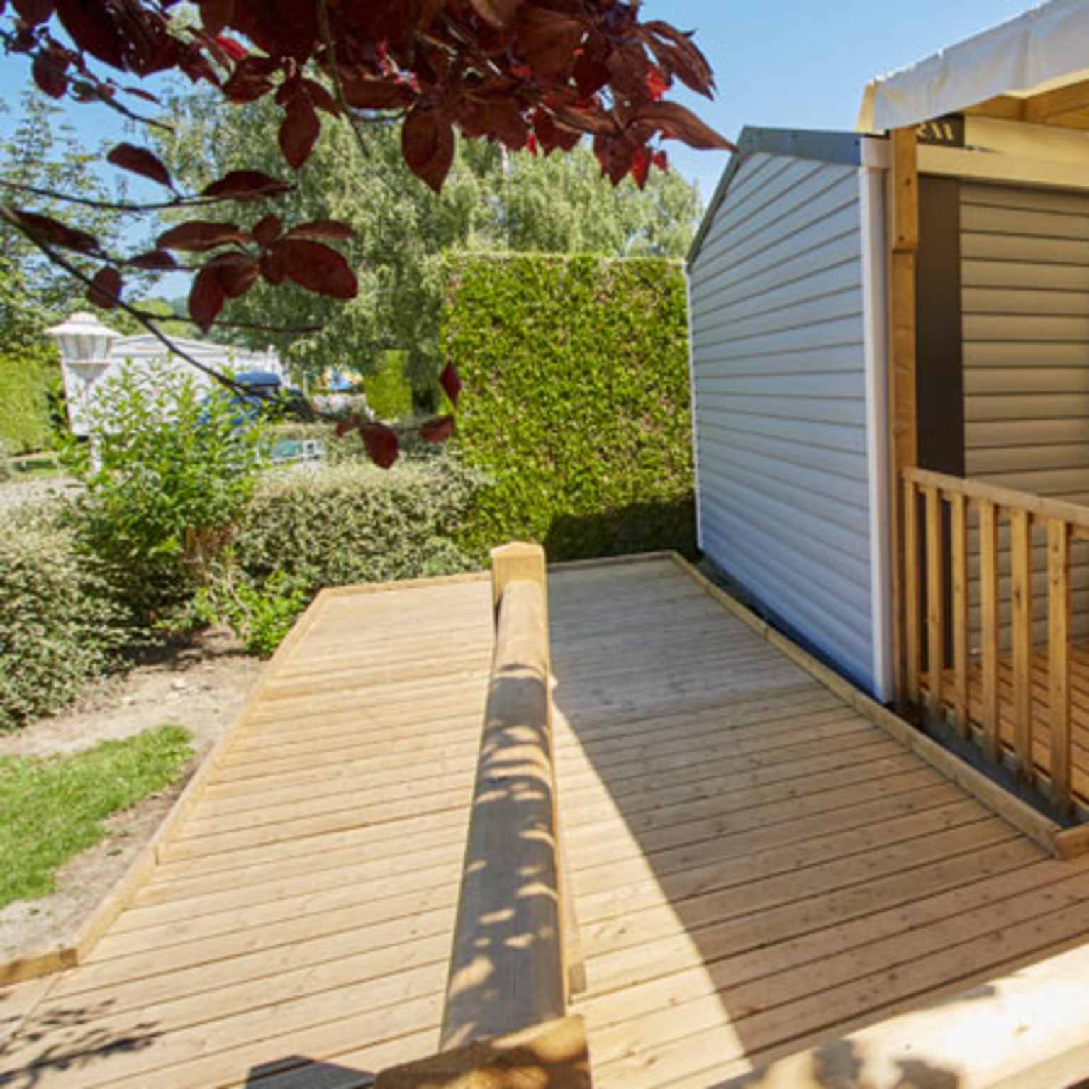 Wheelchair Adapted mobile home with ramp access to decking