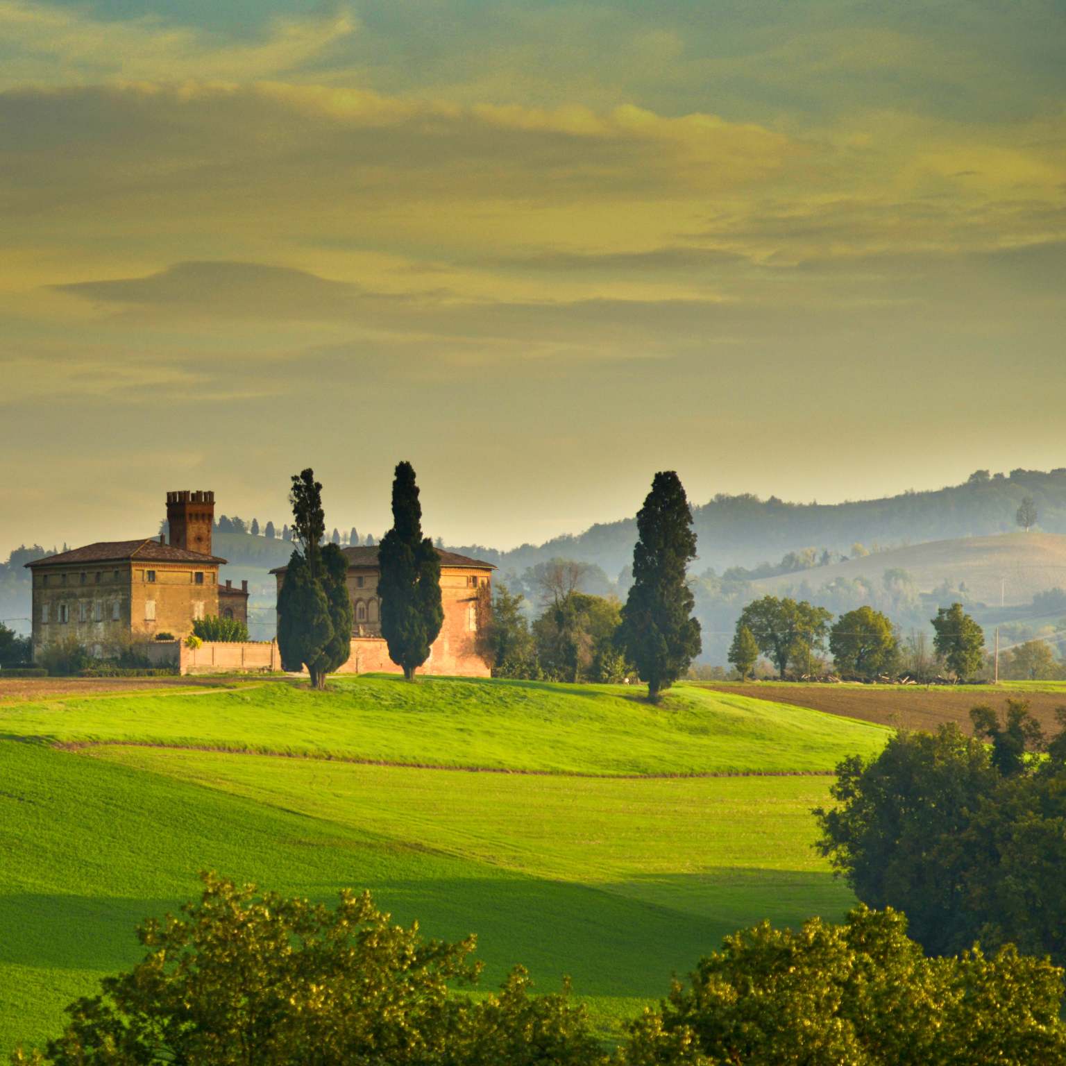 buildings on square in Emilia Romagna