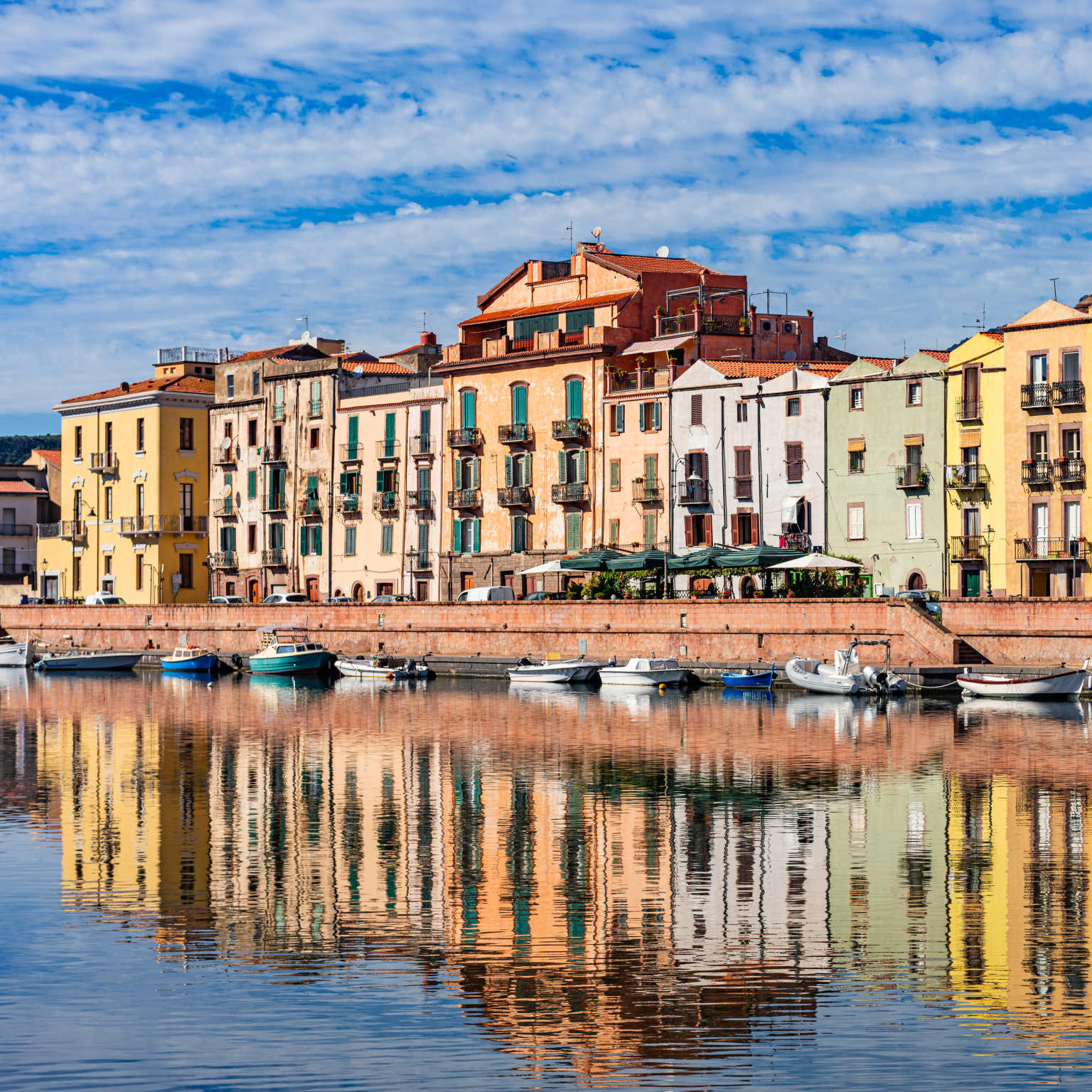 picturesque town of Bosa with its colourful houses reflected in the Temo River