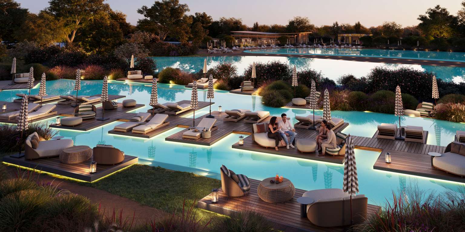 artist impression of the lounge pool in the evening at hu Eraclea Mare