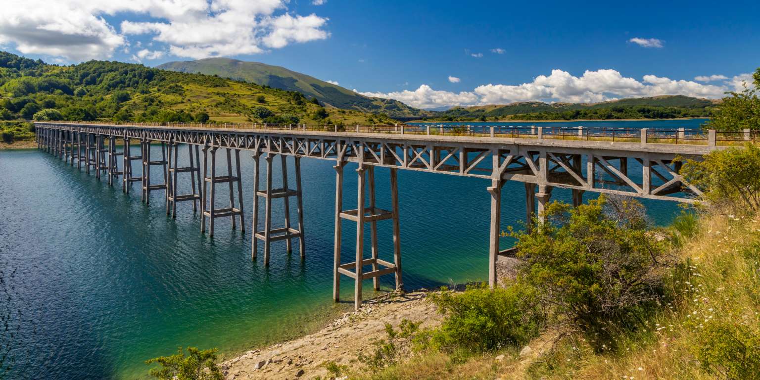 Ponte delle Stecche Bridge, Campotosto Lake in the Gran Sasso National Park