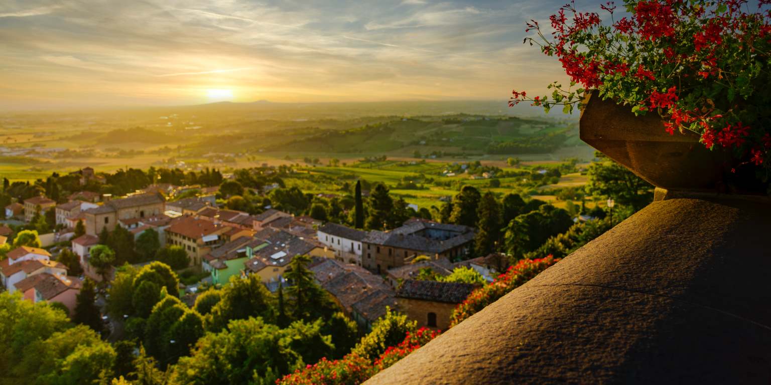 view of country side at sunset in Emilia Romagna