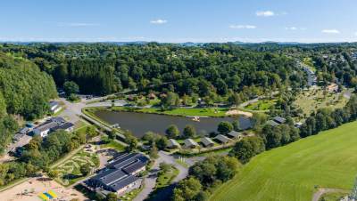 Aerial view of Landal Wirfttal parc and its lake