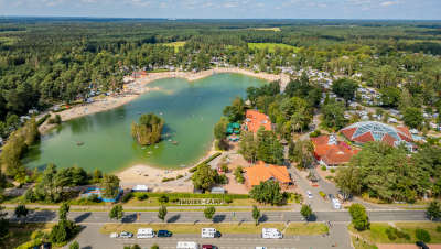 Aerial view of Sudsee Camp and its lake