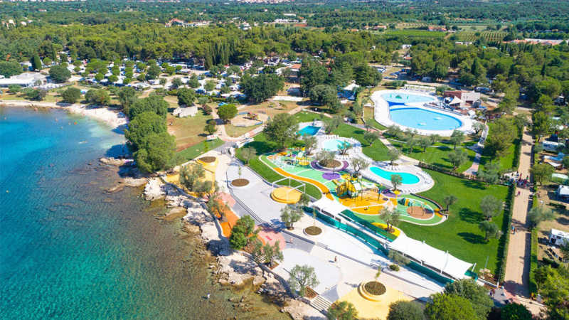 The coastline and pools at Polari campsite in Rovinj, Croatia