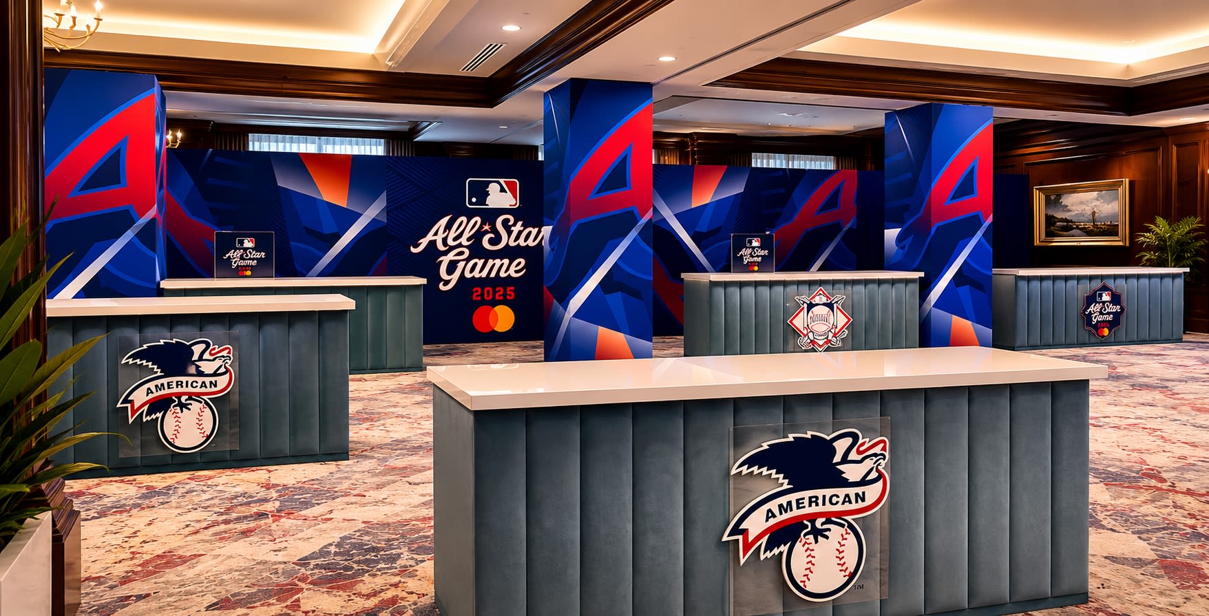 MLB branded lounge in Atlanta — lounge setup