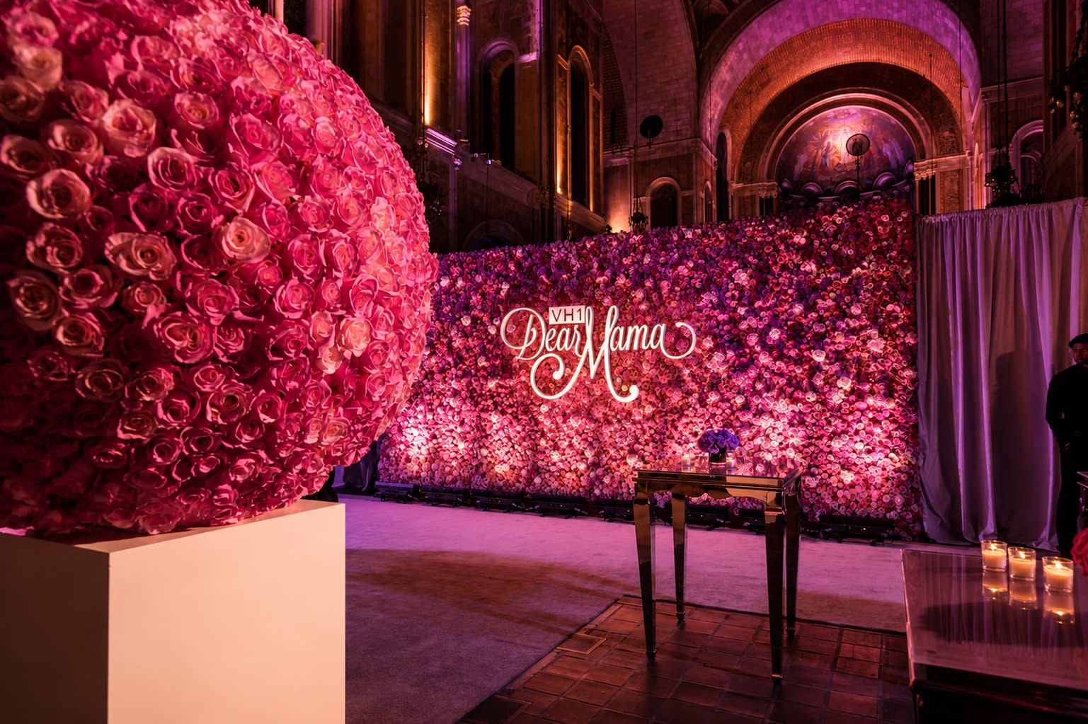 VH1 Floral Wonderland gala — floral exterior installation at St. Bart's Cathedral