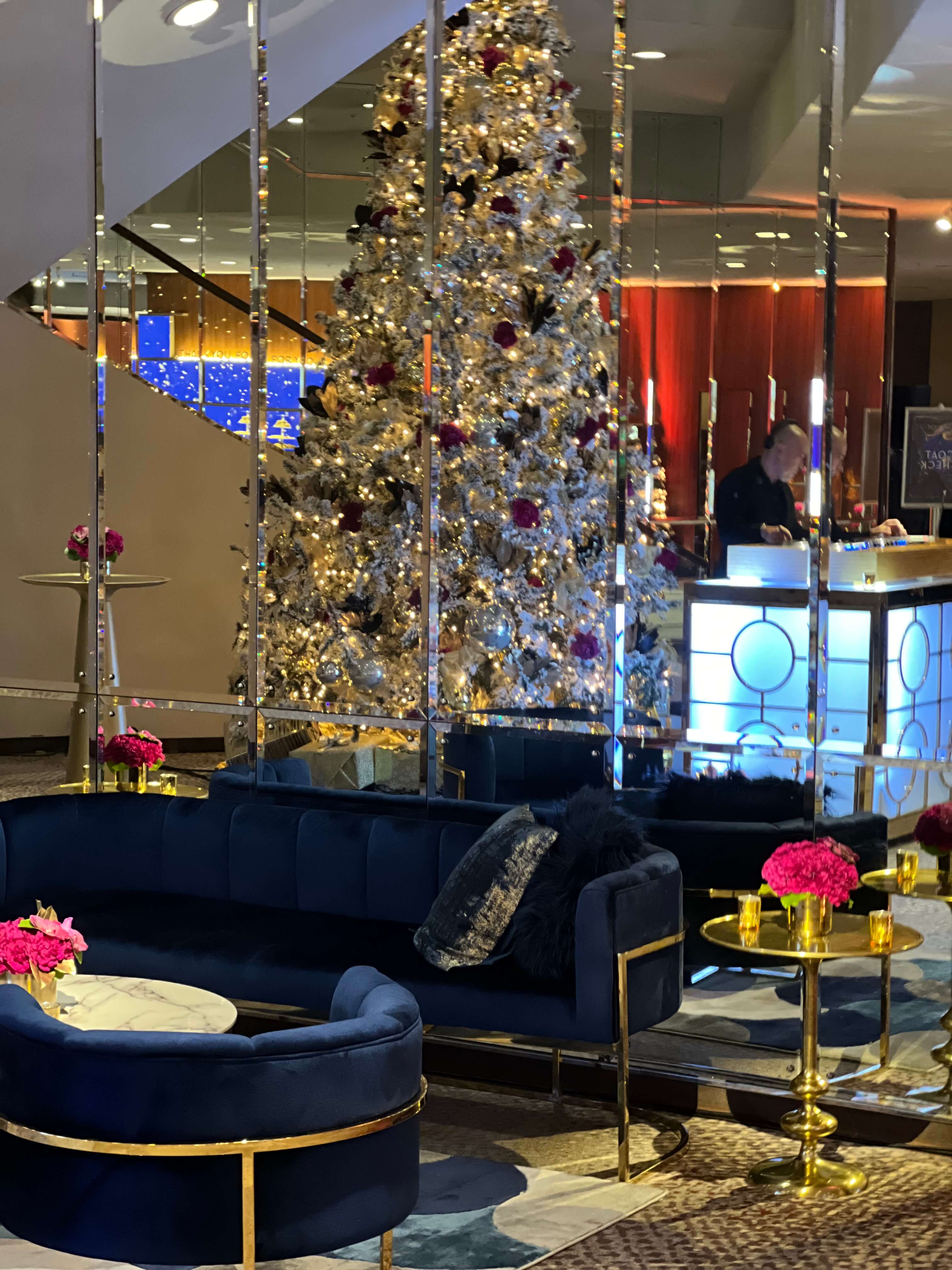 Segerstrom Candlelight Gala — coat check lounge with mirrored tree