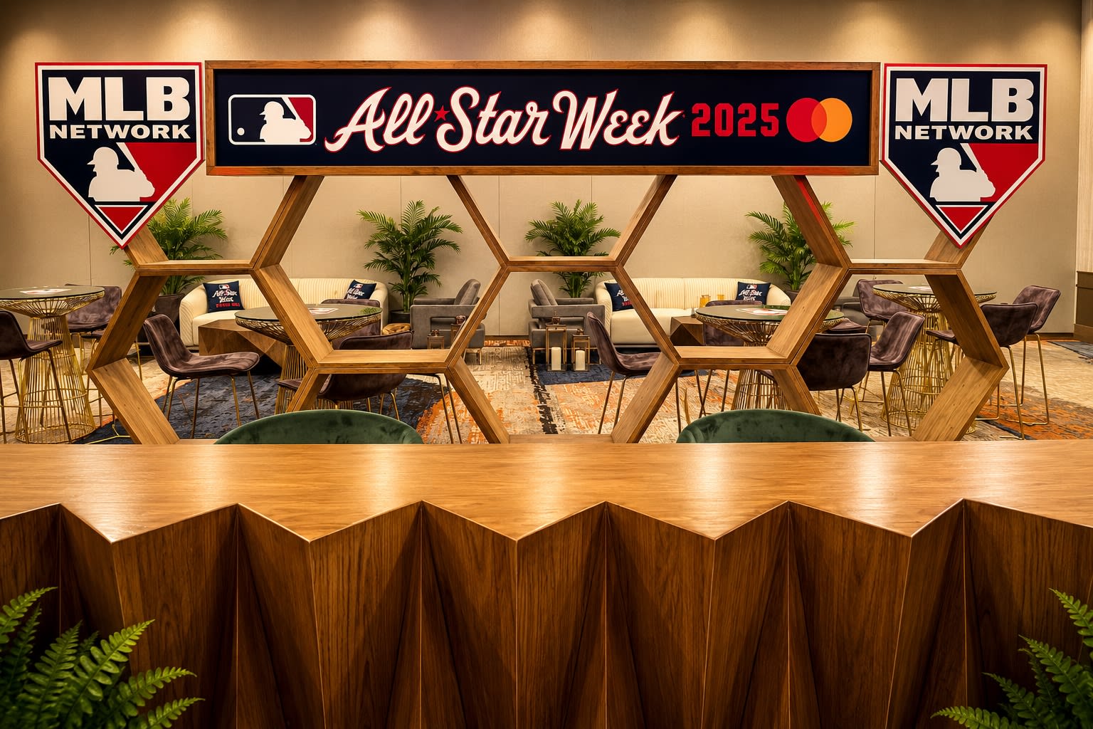 MLB branded lounge in Atlanta — guests in the lounge
