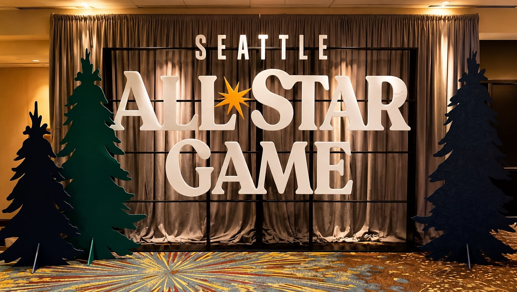 MLB branded lounge in Seattle — wide view of the space