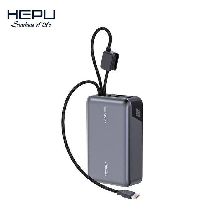 Power Bank HEPU HP-A05 – 10000 mAh avec Charge Rapide PD 20W – 22.5W et Câbles Intégrés 1 to 4
