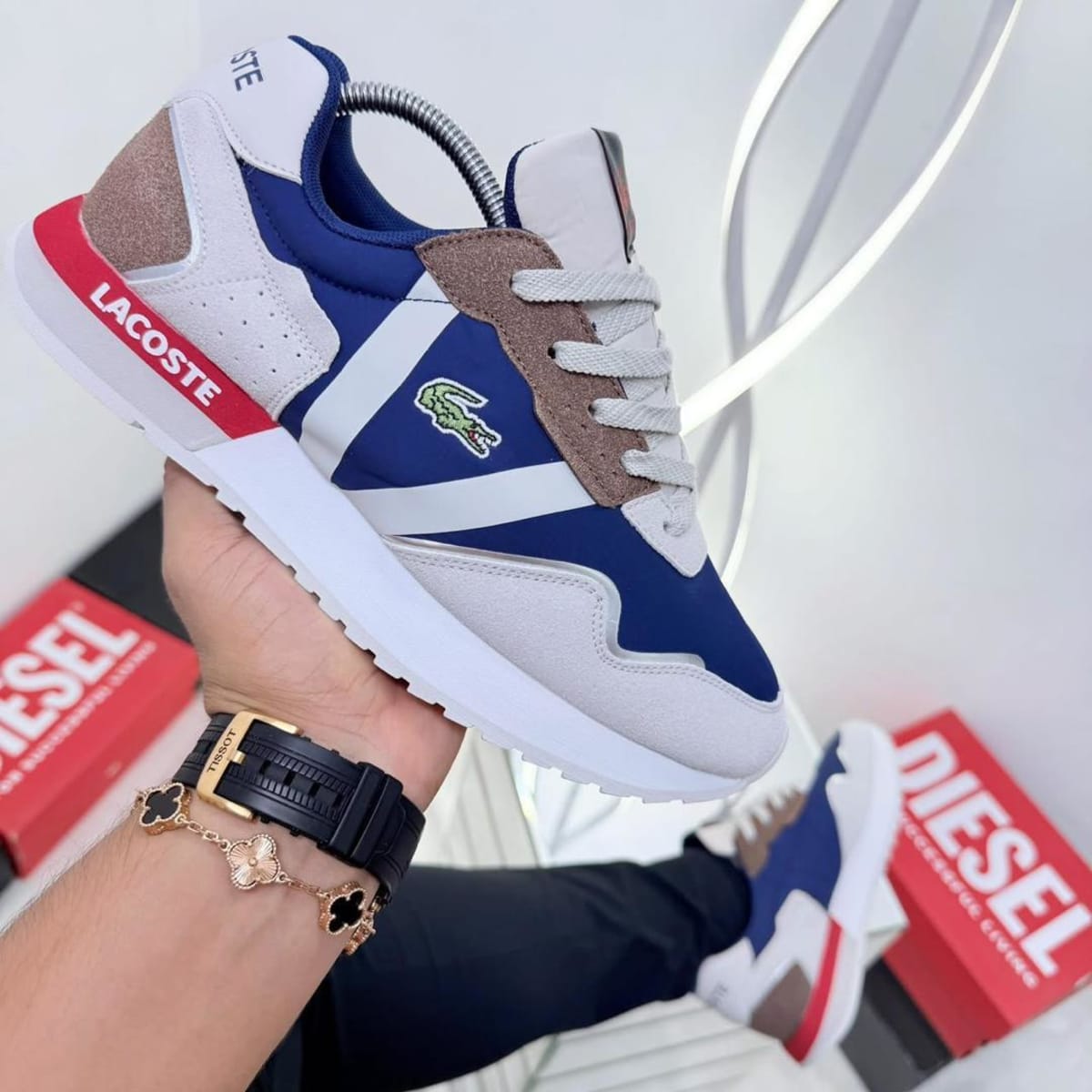 Paire de Baskets Lacoste Sport Retro – Bleu Royale, Gris & Marron