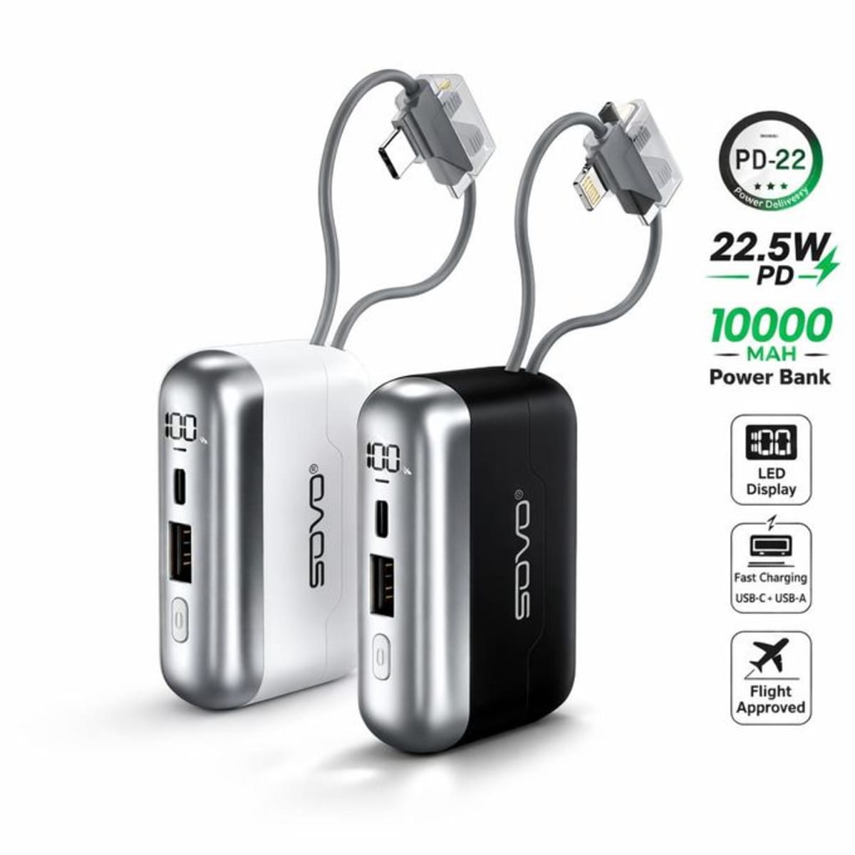 Mini Power Bank SOVO PD-22 – 10000 mAh avec Charge Rapide 22.5W PD & Qualcomm QC 3.0