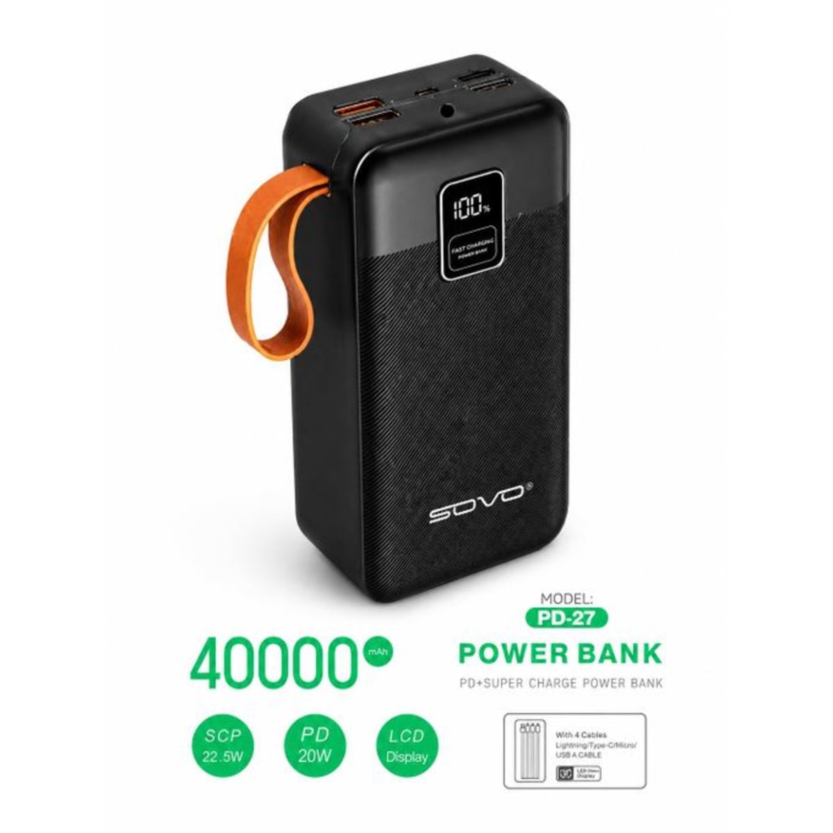 Power Bank SOVO PD-27 – 40000 mAh avec Super Charge (SCP –  PD 20W) & Écran LCD - vue 2