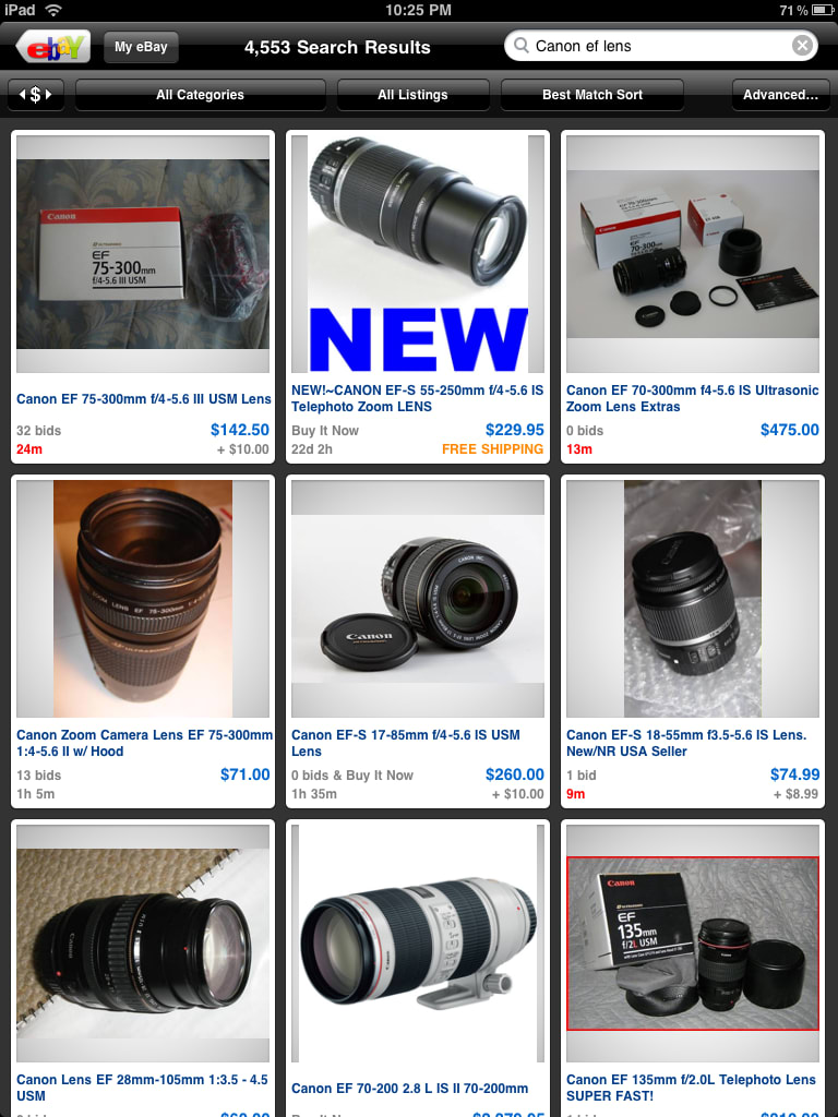 eBay app on iPad