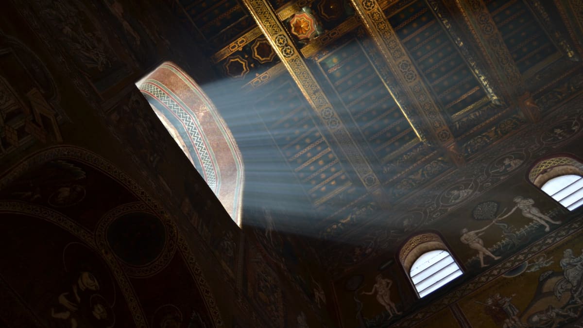 white ceiling with gold frame