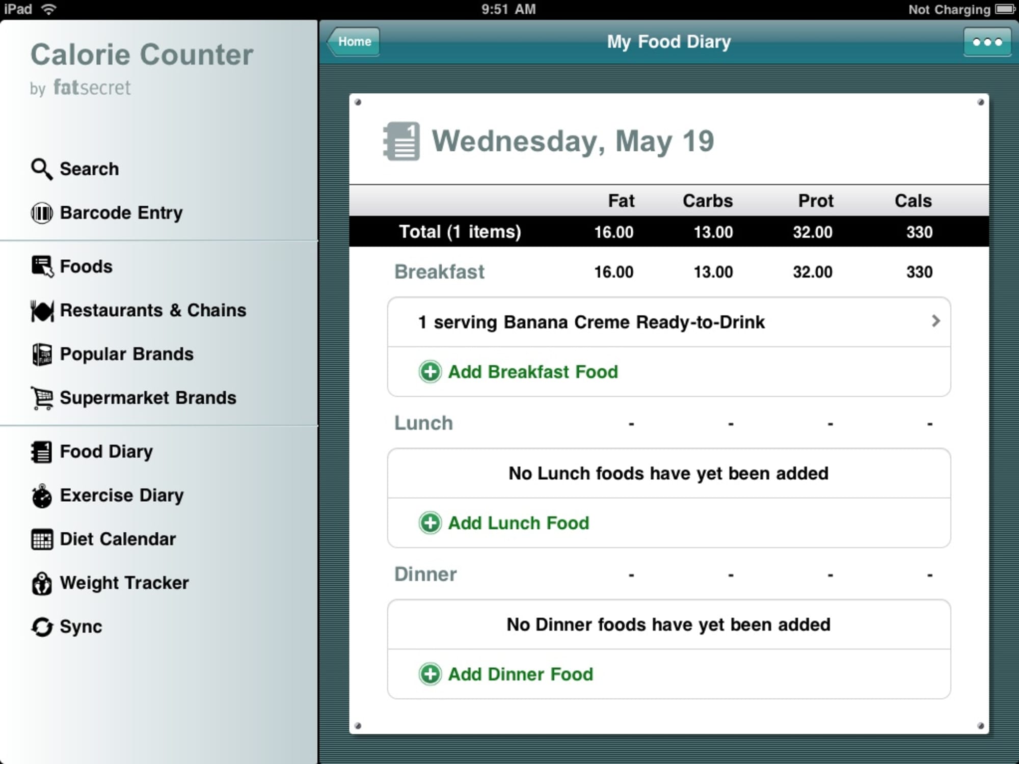 iPad App: Calorie Counter by fatsecret