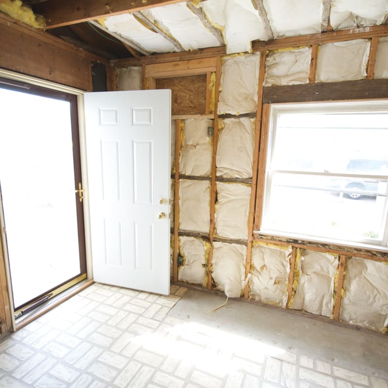 New door and storm door, North wall