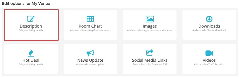 Edit Options My Venue - Description