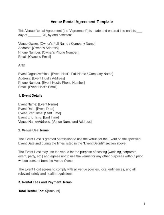 Venue Rental Agreement Template