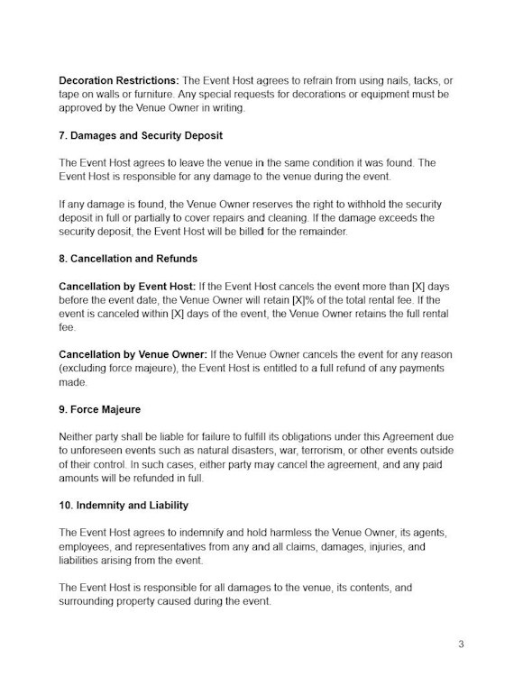 Venue Rental Agreement Template