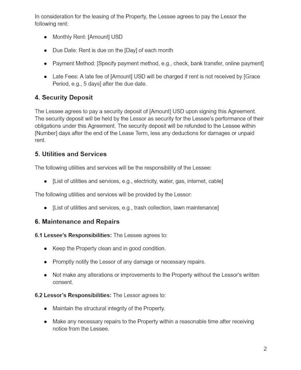 Property Lease Agreement Template