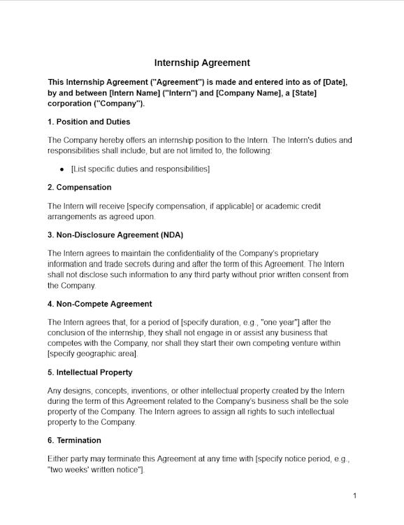 Internship Agreement Template