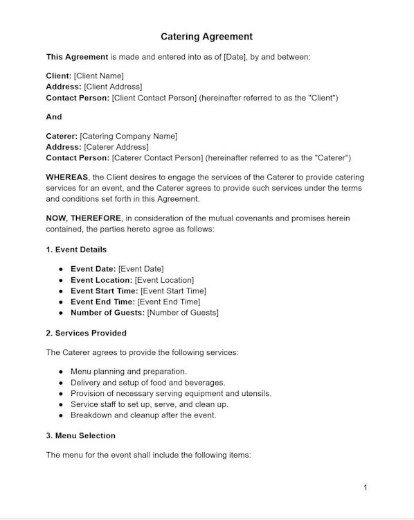 Catering Agreement Template | Event Catering