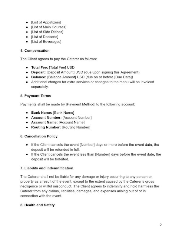 Catering Agreement Template | Event Catering