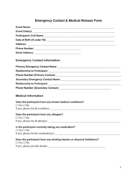 Emergency Contact Medical Release Template