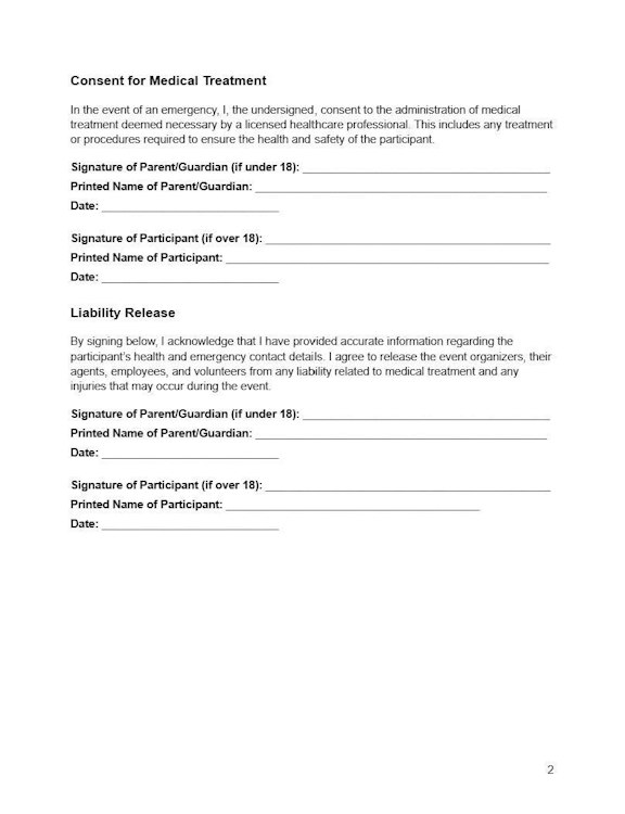 Emergency Contact Medical Release Template