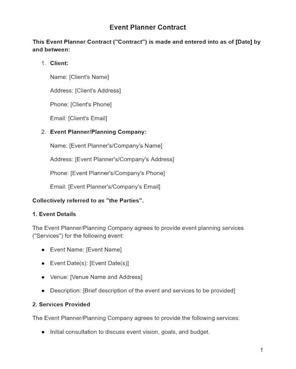 Event Planner Contract Template