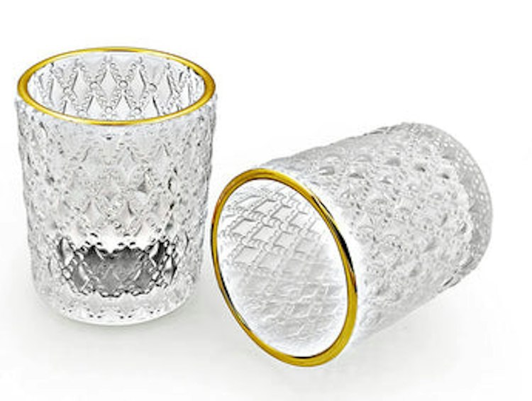 Clear Glass Candle Holder with Gold Rim