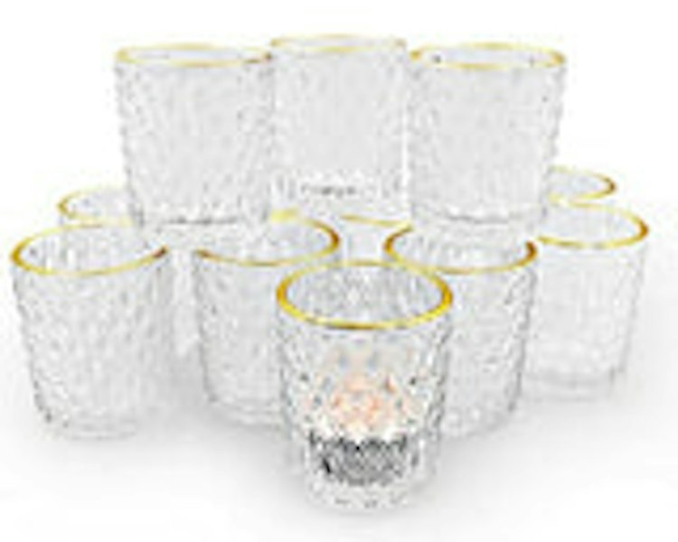 Clear Glass Candle Holder with Gold Rim
