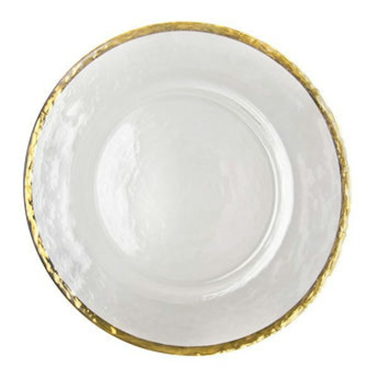 Charger Plate- 13” Glass Hammered Gold Rimmed